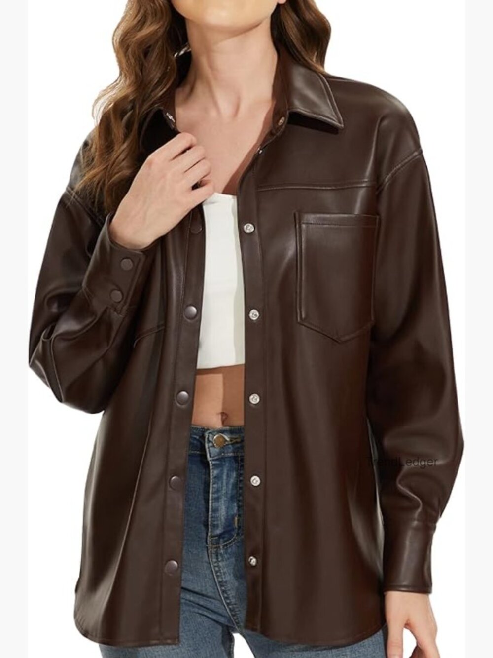 Faux Leather Shacket Moto Biker Blazer Button Casual Jacket Plus Size